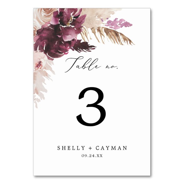 Bordsnumret Boho Pampas Grass Bordsnummer (Framsidan)