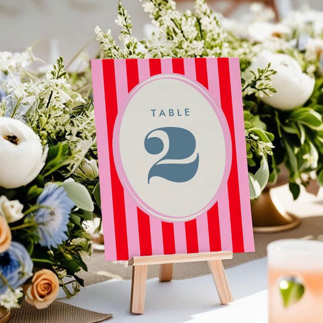 Bordsnumret Bright Rosa och Red Rand fet (Bright Pink and Red Stripe Bold Table Number)