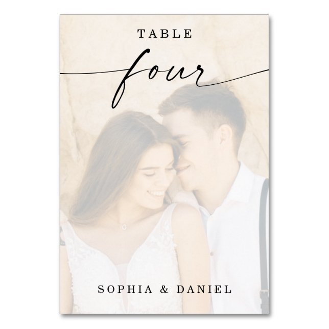 Bordsnumret Bröllop för fotoskript i elegant fyra Bordsnummer (Framsidan)