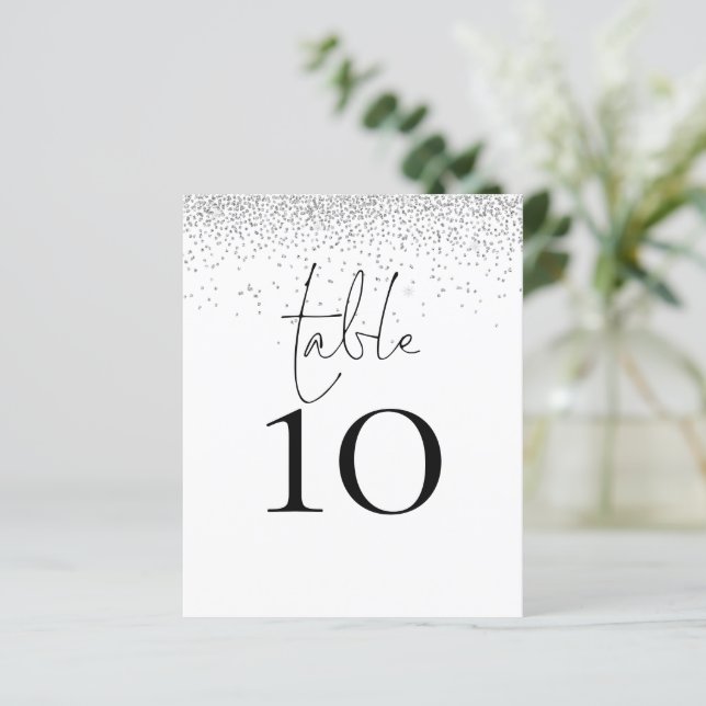BORDSNUMRET BRÖLLOP i SILVER GLITTER (Stående Fram)
