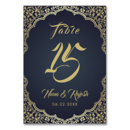 Bordsnumret bröllop, Indiska Bröllop, Blått, Guld Bordsnummer