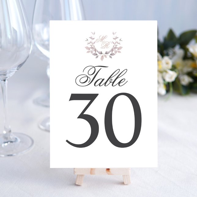 Bordsnumret Bröllop vid  Rosa Monogram Motif Bordsnummer (Elegant blush pink wedding table number with monogram motif.)