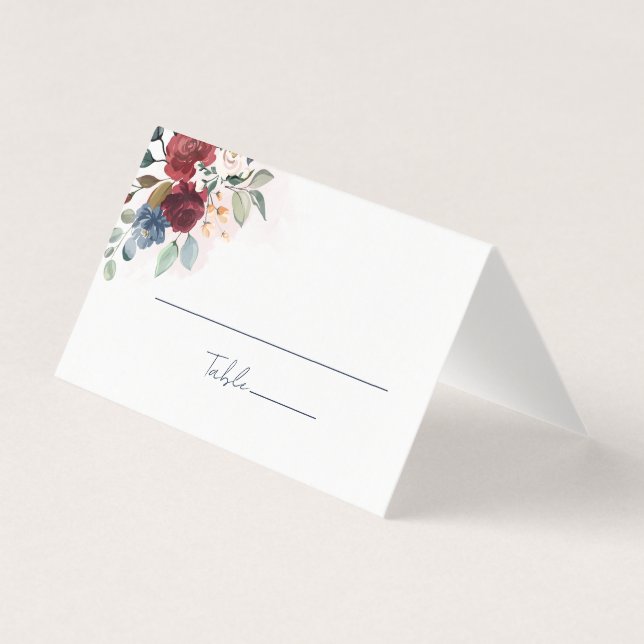 Bordsnumret Bröllopning för Burgundy Blommigt Kort (Framsida)