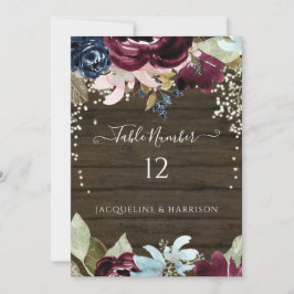 Bordsnumret Burgundy Blommigt Rustic Ljus Inbjudningar