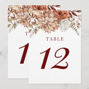 Bordsnumret Burgundy Boho Fall Blommigt Bröllop Inbjudningar