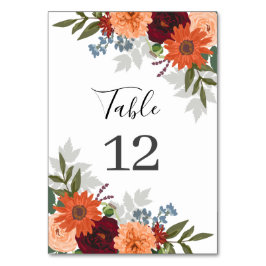 Bordsnumret Burgundy Fall Garden Blommigt Bröllop Bordsnummer