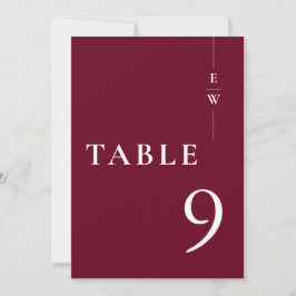 Bordsnumret Burgundy Minimalist Modern Monogram Inbjudningar