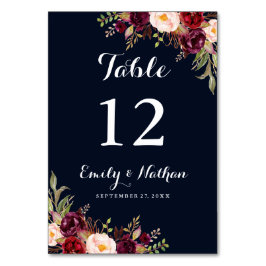 Bordsnumret Burgundy Navy Blommigt Fall Wedding Bordsnummer