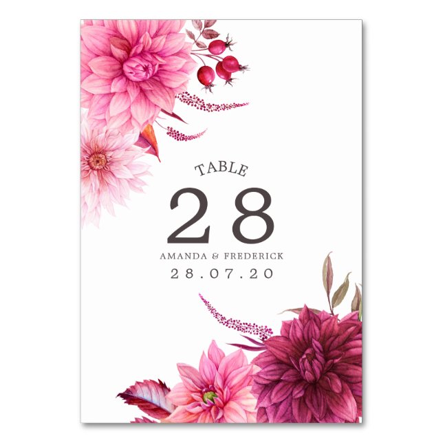 Bordsnumret Burgundy och  bröllop Bordsnummer (Framsidan)