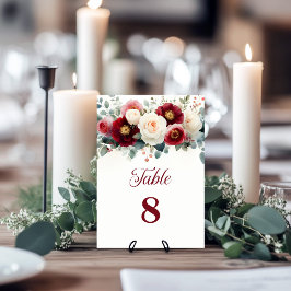 Bordsnumret Burgundy och Vita Blommigten Bröllop Bordsnummer