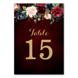 Bordsnumret Burgundy Red Navy Blommigt Rustic Boho Bordsnummer