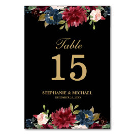 Bordsnumret Burgundy Red Navy Blommigt Rustic Boho Bordsnummer