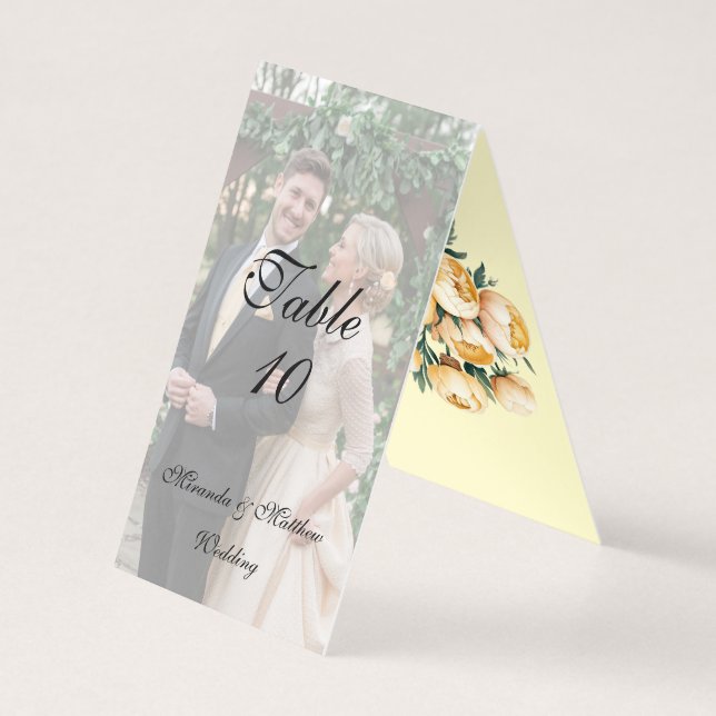 Bordsnumret Butter-Gul ros Bröllop Photo Kort (Baksida)