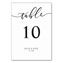 Bordsnumret Calligraphy Script Bröllop - B&W