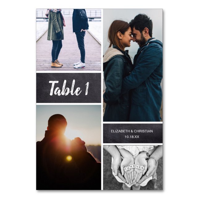 Bordsnumret Chalkboard Photo Collage Bröllop Bordsnummer (Framsidan)