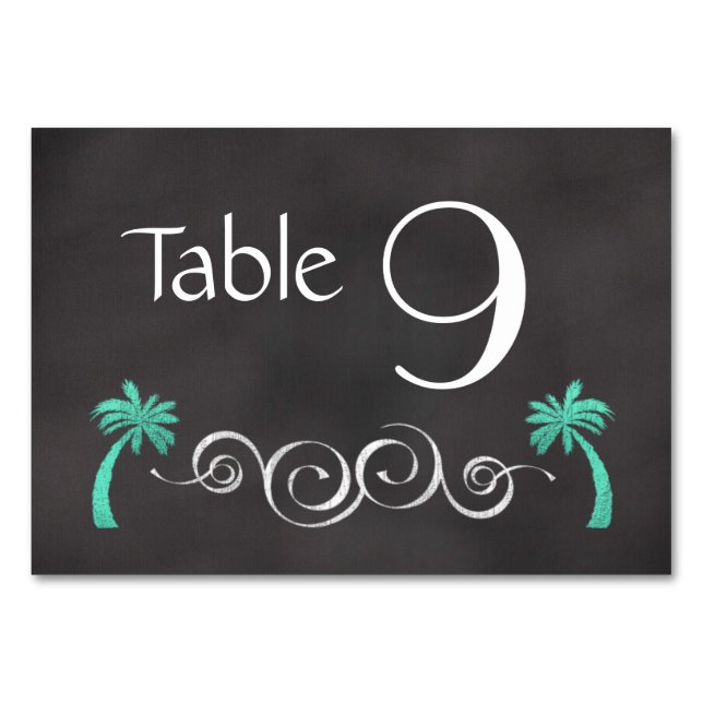Bordsnumret Chalkboard Teal Beach Wedding Bordsnummer (Framsidan)