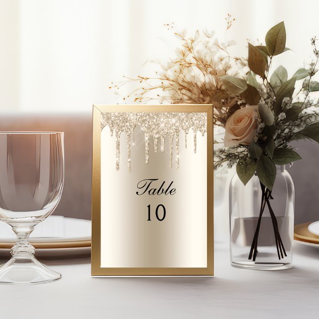 Bordsnumret Champagne Dripping Glitter Bröllop Inbjudningar (Champagne Dripping Glitter Quinceanera Table number Cards)