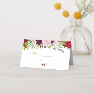 Bordsnumret Charm Rustic Burgundy Marsala Blommigt Placeringskort