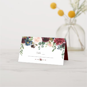 Bordsnumret Charming Burgundy Navy Blue Blommigt Placeringskort