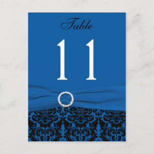 Bordsnumret Cobalt Blue and Black Damask Vykort