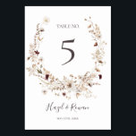 Bordsnumret Copper Burgundy Wildblomma Bordsnummer<br><div class="desc">Det här bordsnumret är perfekt för ditt klassiska rost, vita, Marsala bröllop. Utformningen har en bohemisk krans eller bukett av modern lila, rött, grått och vilda blommor av rosa, tillsammans med bränd orange och guld grönenergi. I designen ingår poppies och korn. Utformningen är idealisk för ett enkelt, minimalt fall eller...</div>