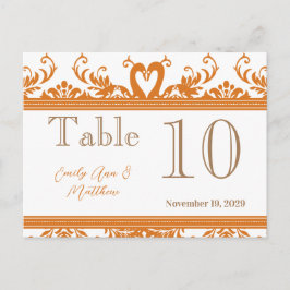 Bordsnumret Coral och Ivory Svan Damask Vykort