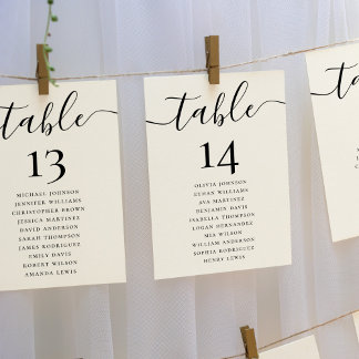 Bordsnumret Cream Bröllop Hanging Seating Chart Inbjudningar