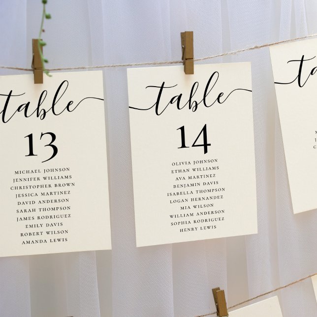 Bordsnumret Cream Bröllop Hanging Seating Chart Inbjudningar (Skapare uppladdad)