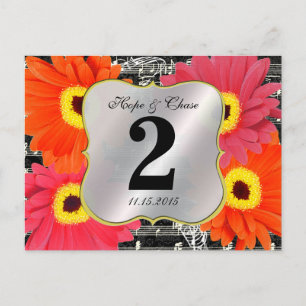 Bordsnumret Damask Fuchsia Gerber Daisy Bröllop Vykort