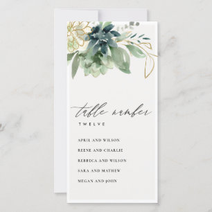 Bordsnumret Dusky Blue Succulent Seating Chart Tack Kort