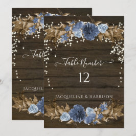 Bordsnumret Dusty Blue Navy Blommigt Rustic Ljus Inbjudningar