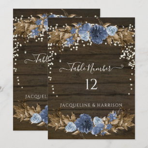 Bordsnumret Dusty Blue Navy Blommigt Rustic Ljus Inbjudningar