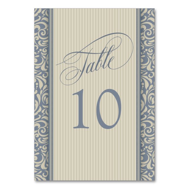 Bordsnumret elegant Blue and Beige Damask Bordsnummer (Framsidan)