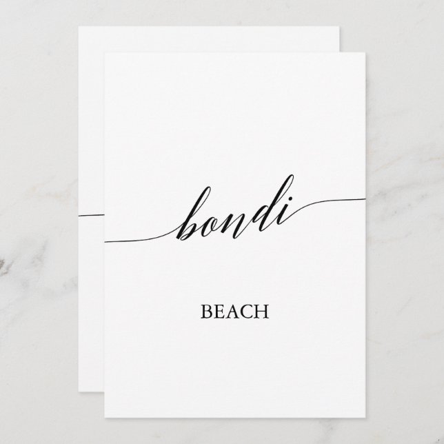 Bordsnumret elegant Calligraphy Bondi Beach Inbjudningar (Fram/baksida)