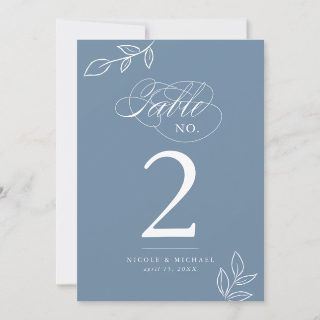 Bordsnumret elegant Calligraphy Dusty Blue (Framsida)