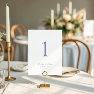 Bordsnumret elegant Dusty Blue Script Bröllop Inbjudningar