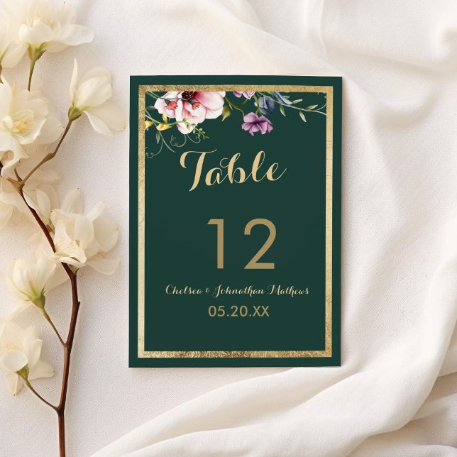 Bordsnumret elegant Forest grönt guld rosa blommig Inbjudningar (Elegant forest green gold pink floral Table Numbers)