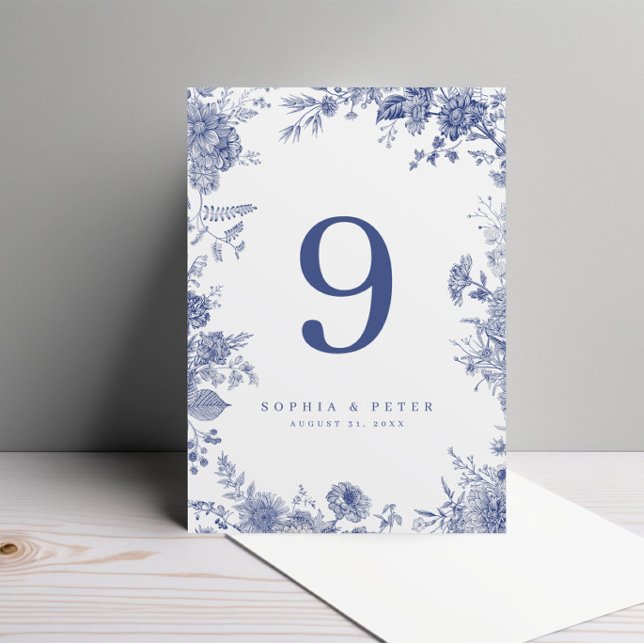 Bordsnumret elegant Fransk blått Blommigt Bordsnummer (Skapare uppladdad)