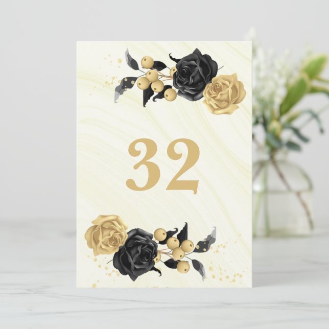 bordsnumret elegant guld och svarta blommor inbjudningar (Stående Fram)