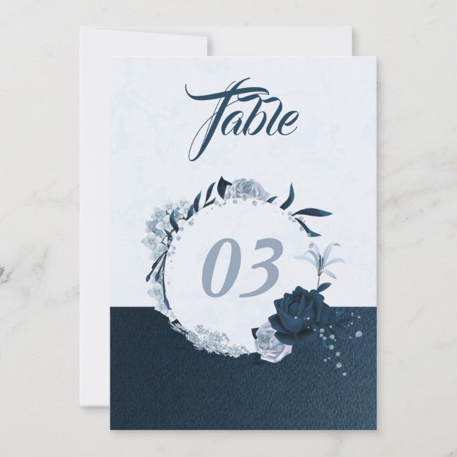 bordsnumret elegant marin och dammig blå blommigt inbjudningar (Framsida)
