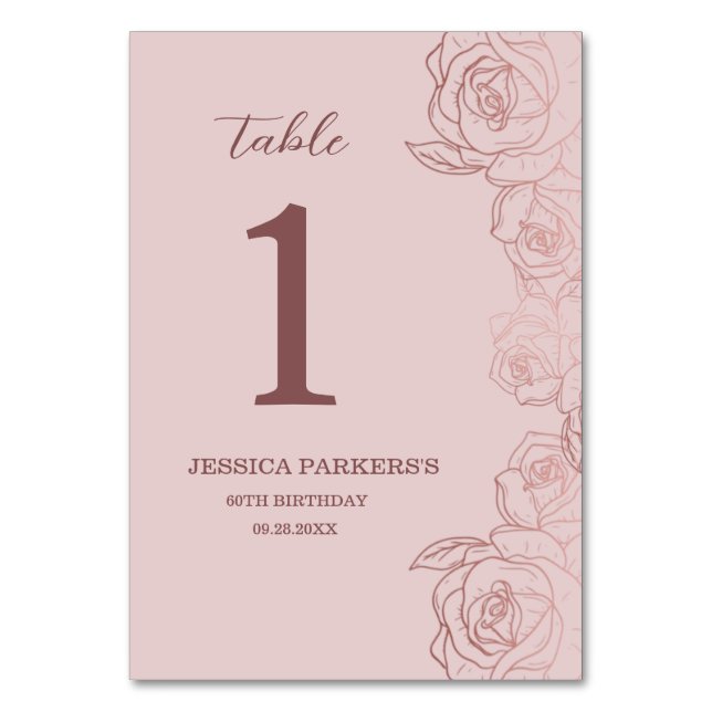 Bordsnumret elegant Mauve Blommigt Födelsedagsfest Bordsnummer (Framsidan)