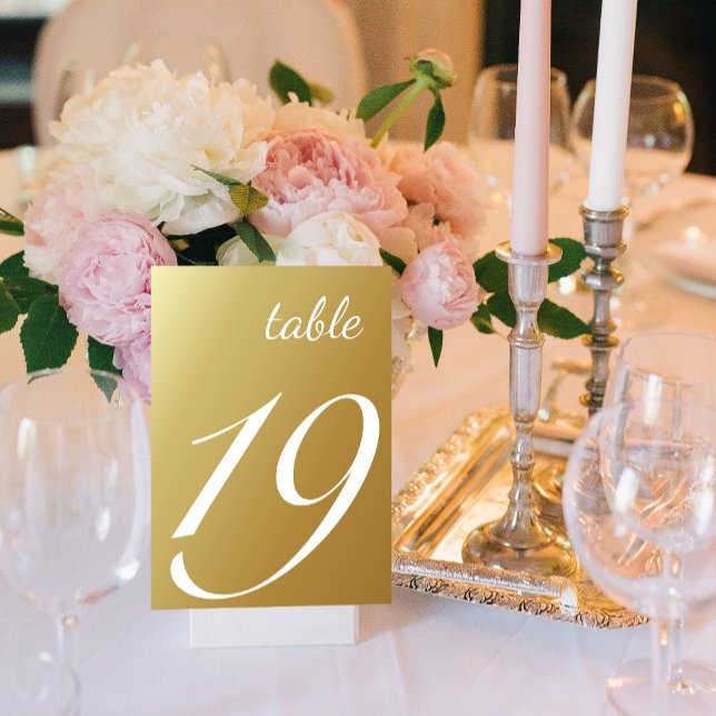 Bordsnumret elegant Ombre Guld Bröllop Bordsnummer (Elegant Modern Champagne Gold Wedding Table Number Cards)
