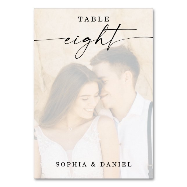 Bordsnumret elegant Photo Bröllop åtta Bordsnummer (Framsidan)