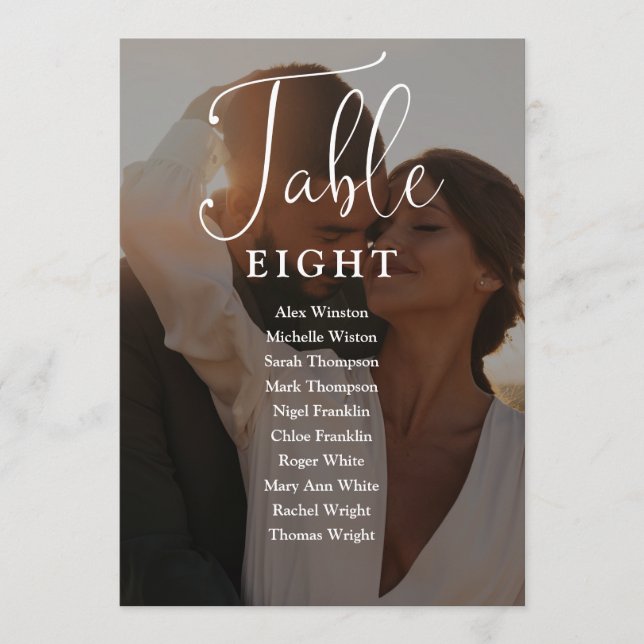 Bordsnumret elegant Script Photo Seating Chart Inbjudningar (Framsida)