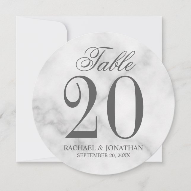 Bordsnumret elegant White Marble Bröllop Round Inbjudningar (Framsida)