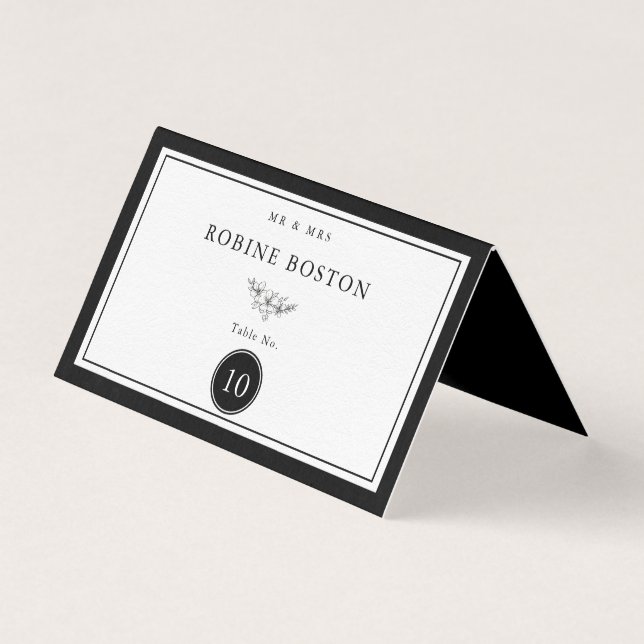Bordsnumret Enkel svart och vit Elegant Kort (Framsida)