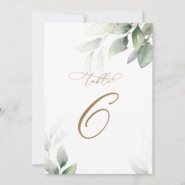 Bordsnumret Eucalyptus Greenery Bord 6 Bröllop Inbjudningar (Framsida)