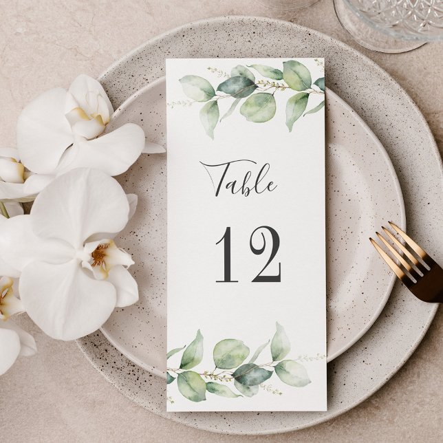 Bordsnumret Eucalyptus Greenery Bröllop Seating (Eucalyptus Greenery Watercolor Wedding Reception Table Number)