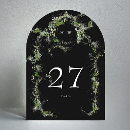 Bordsnumret Eucalyptus WandeBlack Monogram Arch Inbjudningar
