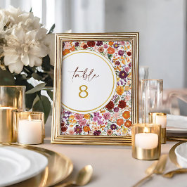 Bordsnumret Fold Fall Wildblomma Bröllop Inbjudningar